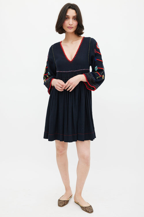 Ulla Johnson Black 
Multi Silk Masha Embroidered Dress