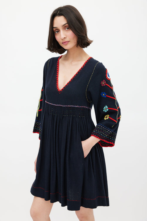 Ulla Johnson Black 
Multi Silk Masha Embroidered Dress