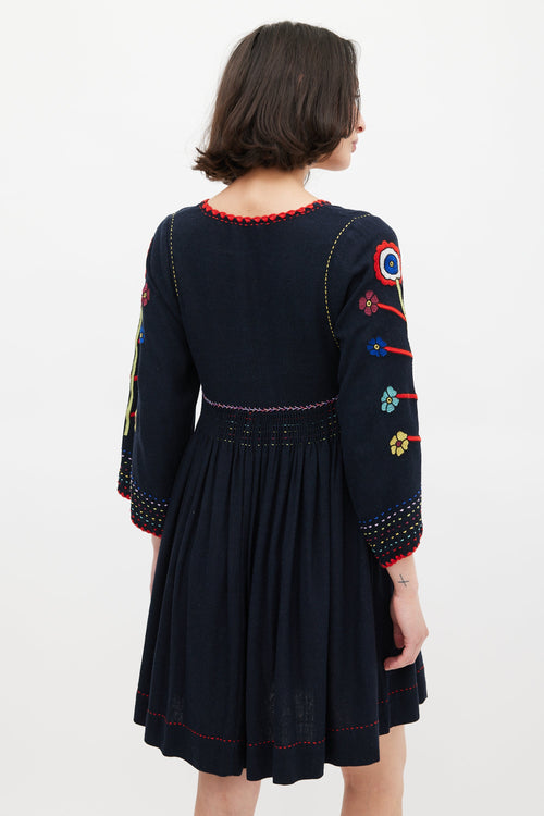 Ulla Johnson Black 
Multi Silk Masha Embroidered Dress