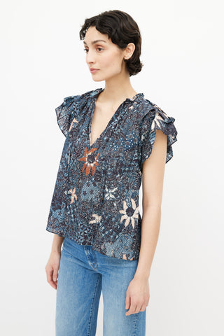 Ulla Johnson Navy 
Multicolour Floral Top