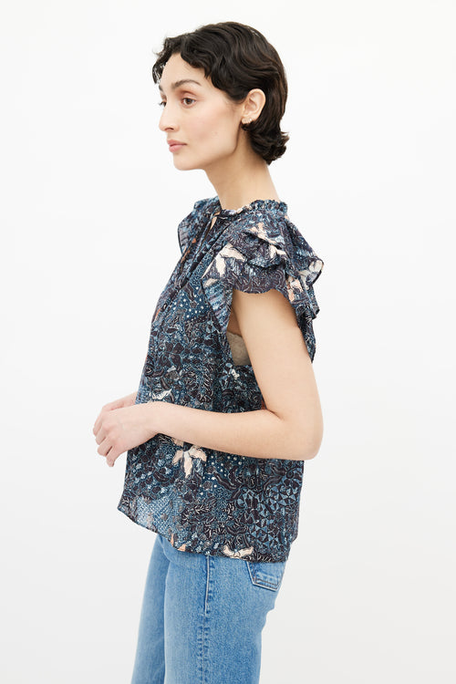 Ulla Johnson Navy 
Multicolour Floral Top