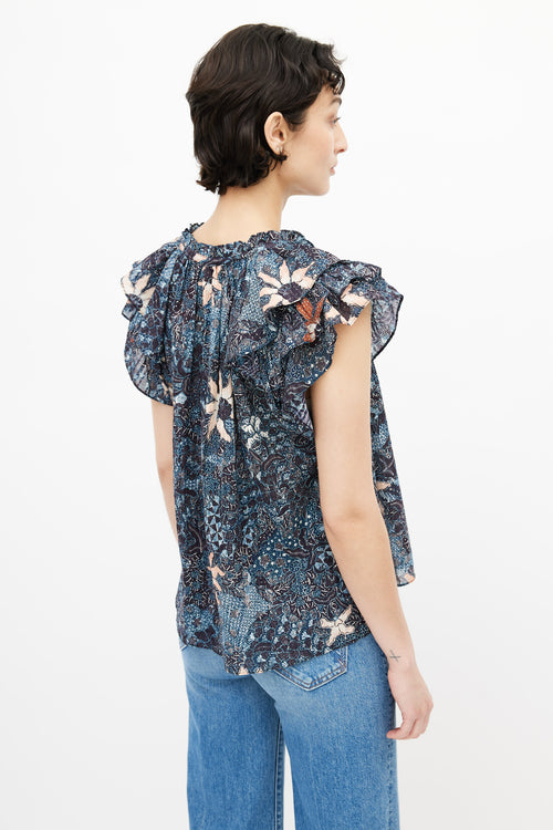 Ulla Johnson Navy 
Multicolour Floral Top