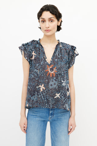 Ulla Johnson Navy 
Multicolour Floral Top