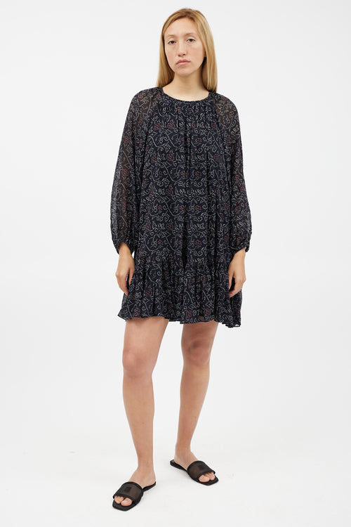 Ulla Johnson Navy 
Multicolour Silk Floral Dress