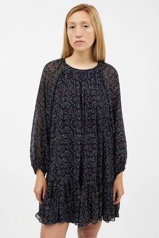 Ulla Johnson Navy 
Multicolour Silk Floral Dress