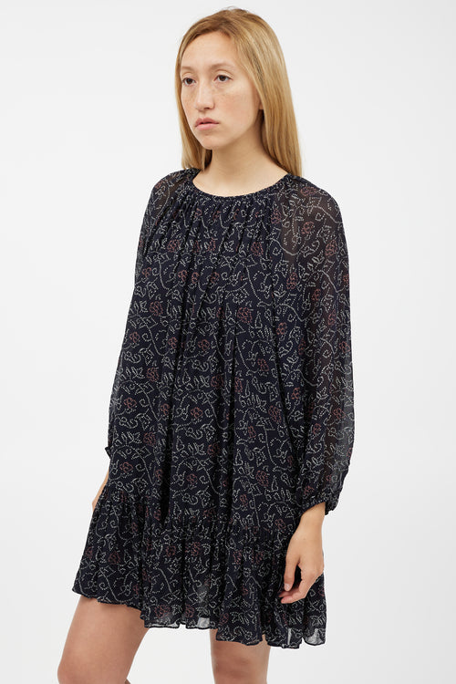 Ulla Johnson Navy 
Multicolour Silk Floral Dress