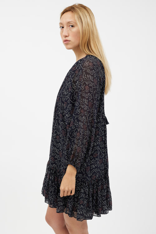 Ulla Johnson Navy 
Multicolour Silk Floral Dress