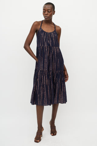 Ulla Johnson Navy 
Pink Metallic Stripe Midi Dress