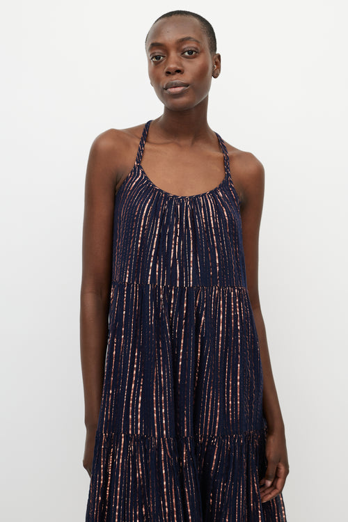 Ulla Johnson Navy 
Pink Metallic Stripe Midi Dress