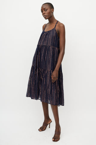 Ulla Johnson Navy 
Pink Metallic Stripe Midi Dress