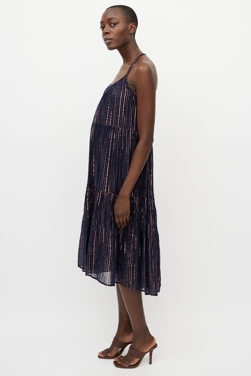 Ulla Johnson Navy 
Pink Metallic Stripe Midi Dress