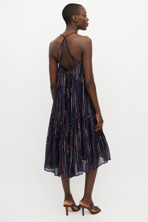 Ulla Johnson Navy 
Pink Metallic Stripe Midi Dress