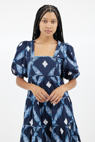 Ulla Johnson Navy Tie Dye Midi Dress