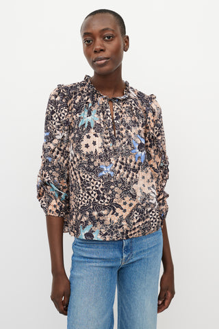 Ulla Johnson Orange 
Black Floral Blouse