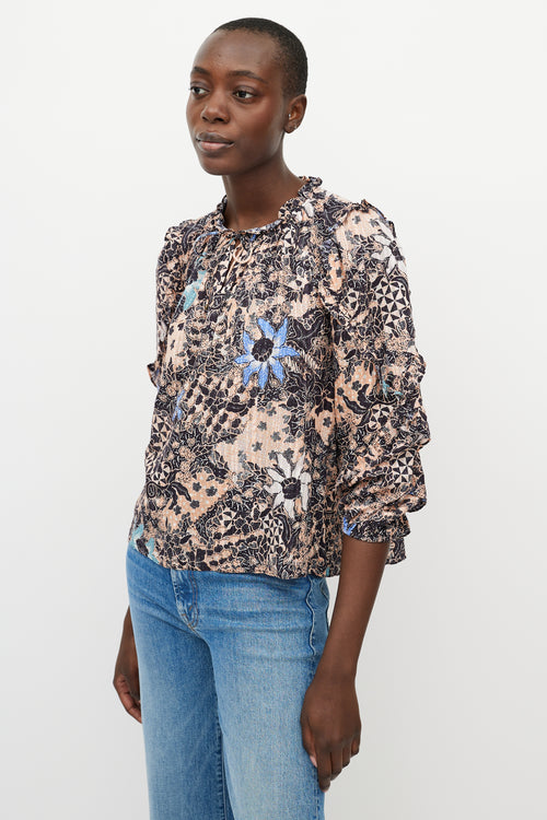 Ulla Johnson Orange 
Black Floral Blouse