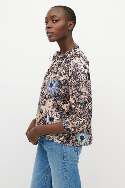 Ulla Johnson Orange 
Black Floral Blouse