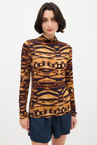 Ulla Johnson Orange 
Black Printed Mock Neck Top