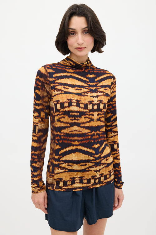 Ulla Johnson Orange 
Black Printed Mock Neck Top