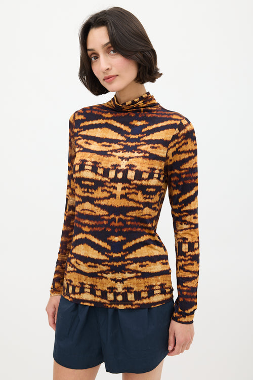 Ulla Johnson Orange 
Black Printed Mock Neck Top