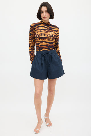 Ulla Johnson Orange 
Black Printed Mock Neck Top