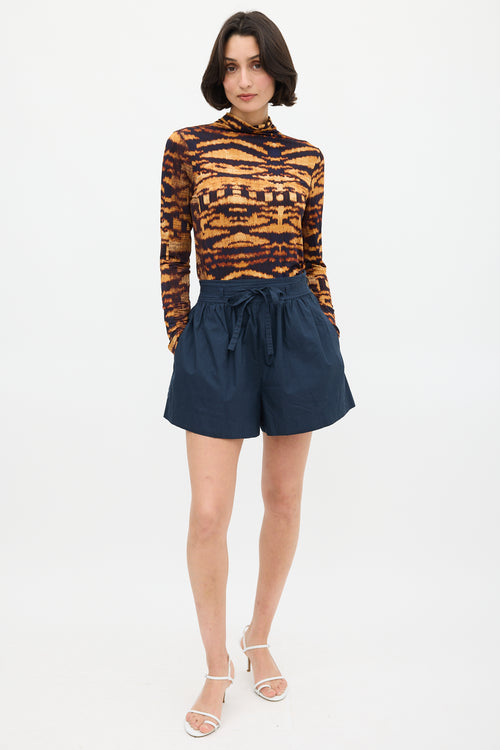 Ulla Johnson Orange 
Black Printed Mock Neck Top