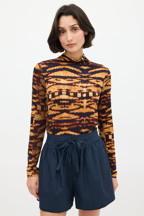 Ulla Johnson Orange 
Black Printed Mock Neck Top