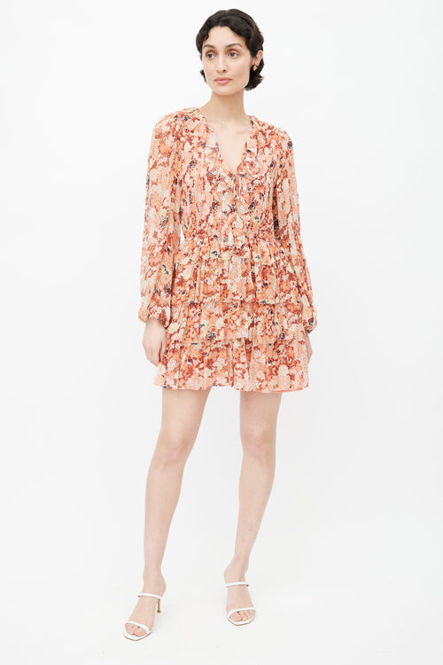 Ulla Johnson Orange 
Multi Silk Floral Dress