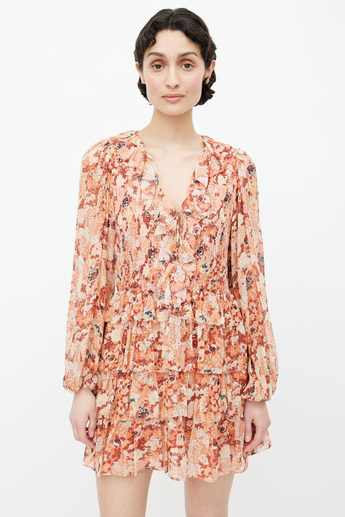 Ulla Johnson Orange 
Multi Silk Floral Dress