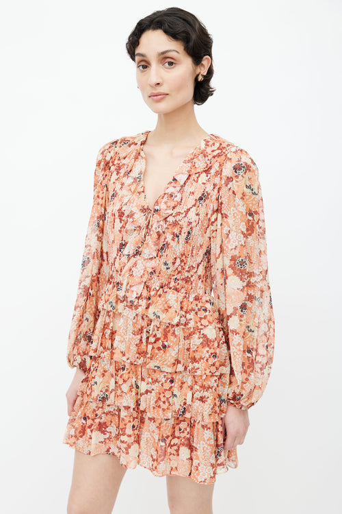 Ulla Johnson Orange 
Multi Silk Floral Dress