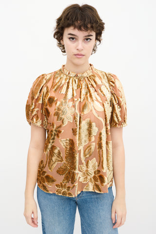 Orange 
Gold Floral Velvet Top