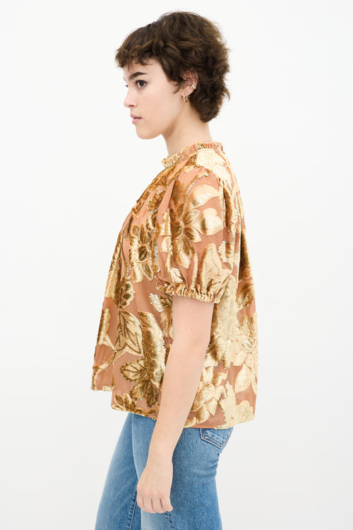 Orange 
Gold Floral Velvet Top