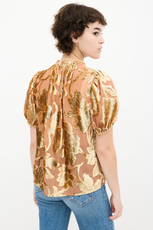 Orange 
Gold Floral Velvet Top