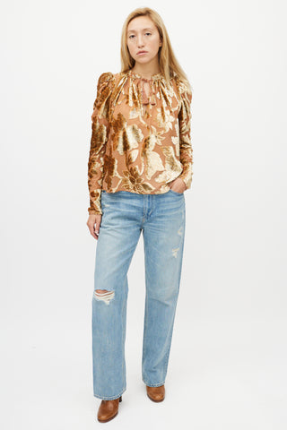 Ulla Johnson Pink 
Gold Floral Velvet Top