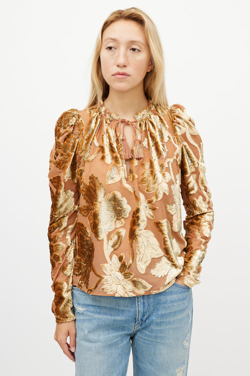 Ulla Johnson Pink 
Gold Floral Velvet Top