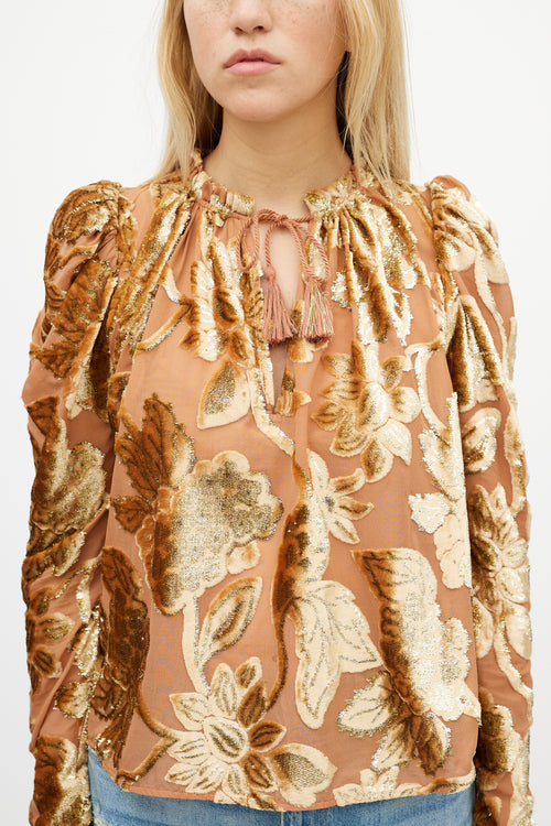 Ulla Johnson Pink 
Gold Floral Velvet Top