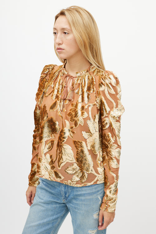 Ulla Johnson Pink 
Gold Floral Velvet Top