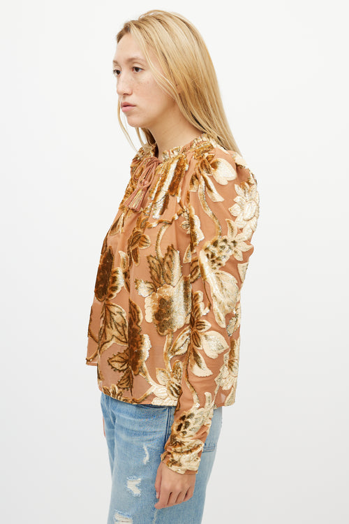 Ulla Johnson Pink 
Gold Floral Velvet Top