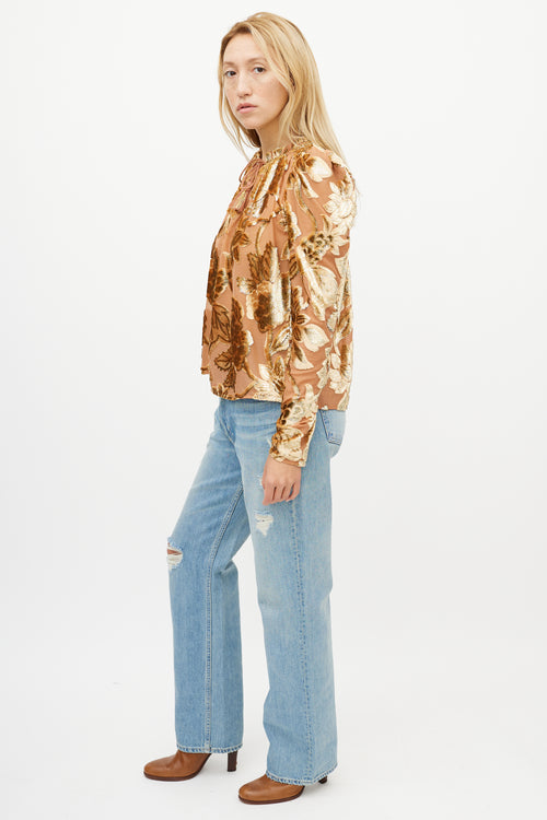 Ulla Johnson Pink 
Gold Floral Velvet Top