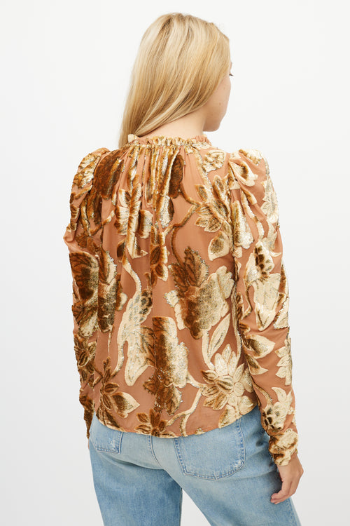 Ulla Johnson Pink 
Gold Floral Velvet Top