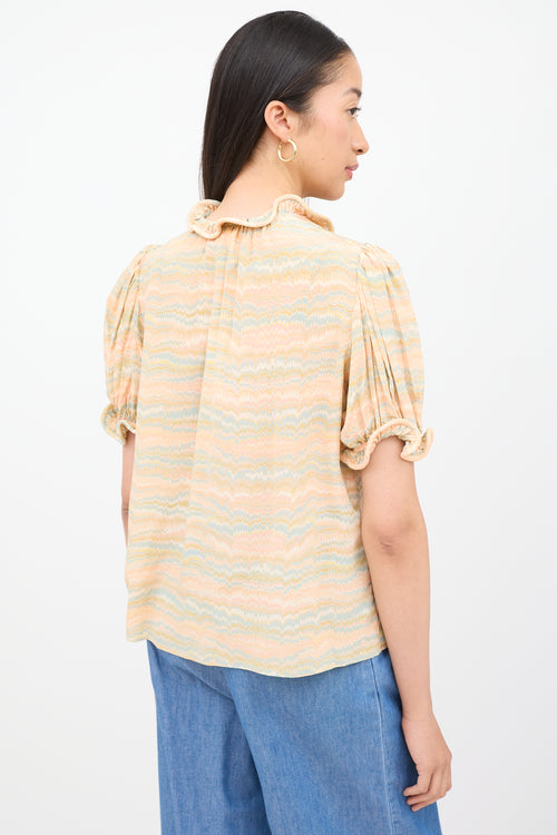 Ulla Johnson Orange Multi Colour Corine Short Sleeve Top