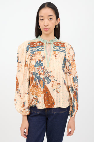 Ulla Johnson Orange Multi Colour Long Sleeve Top