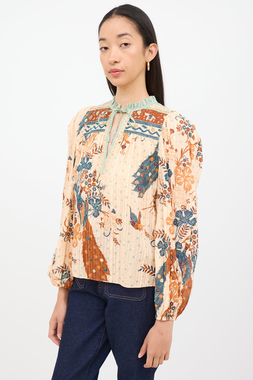 Ulla Johnson Orange Multi Colour Long Sleeve Top