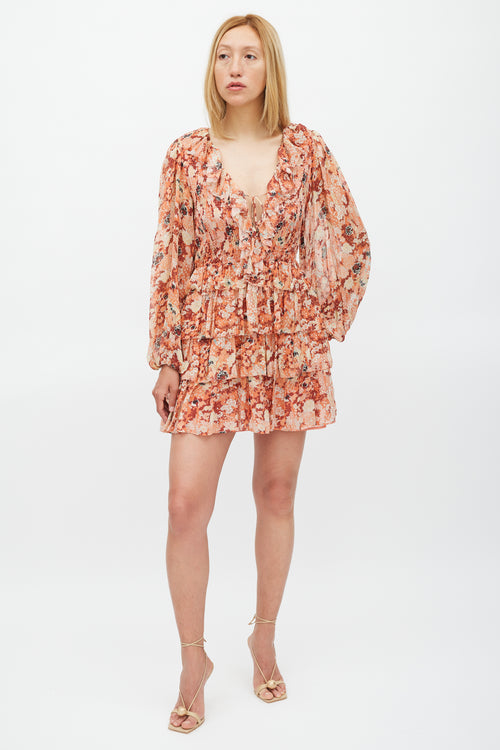 Ulla Johnson Orange 
Multicolour Floral Ruffle Tier Dress