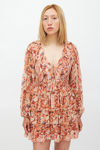 Ulla Johnson Orange 
Multicolour Floral Ruffle Tier Dress