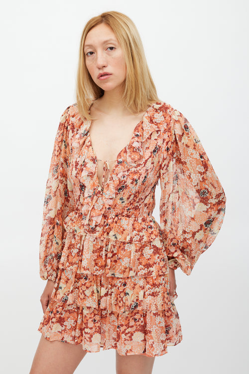 Ulla Johnson Orange 
Multicolour Floral Ruffle Tier Dress