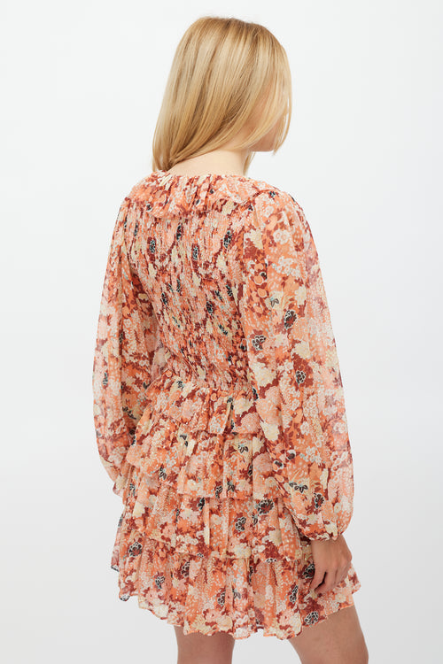 Ulla Johnson Orange 
Multicolour Floral Ruffle Tier Dress