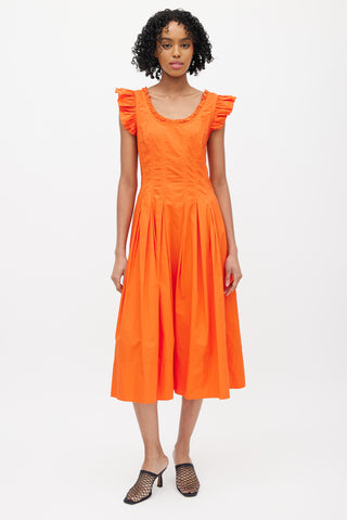 Ulla Johnson Orange Ruffled Pleated Dress