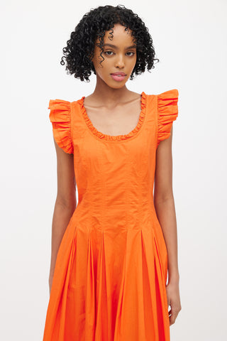 Ulla Johnson Orange Ruffled Pleated Dress