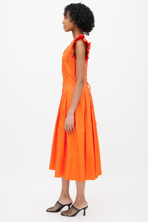 Ulla Johnson Orange Ruffled Pleated Dress