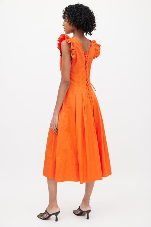 Ulla Johnson Orange Ruffled Pleated Dress